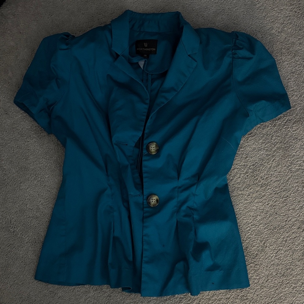 Worthington Teal Short Sleeve Blouse